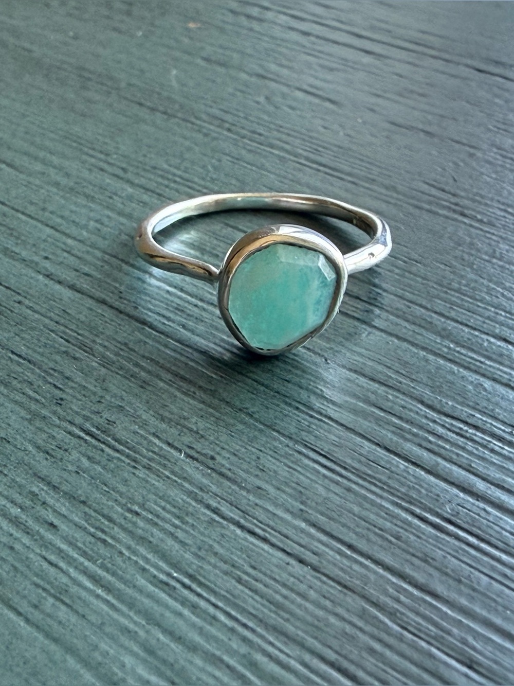 Monica Vinader Siren Stacking Ring Sterling Silver Aquamarine Size 6.5